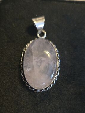 Sterling Silver Rose Quartz Oval Pendant - Pink Gemstone Necklace Cabochon